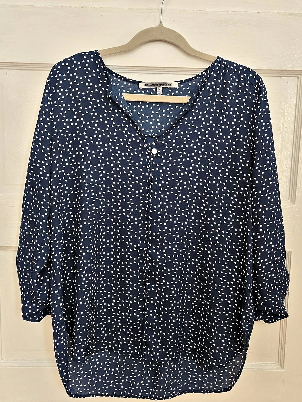 Collective Concepts Polka Dot Blouse in Blue & White Size Medium